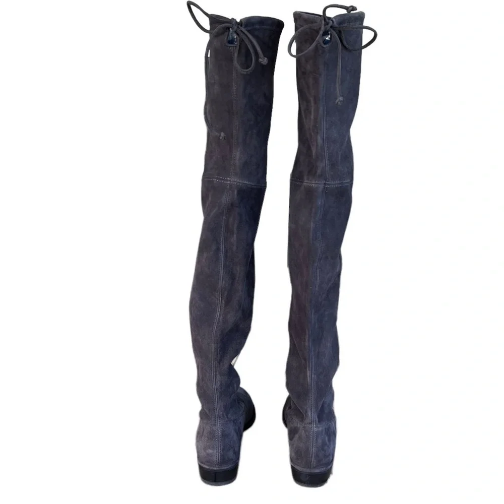 Stuart Weitzman Lowland Suede Over The Knee Boots Size 7.5M Gray Stretch Spain